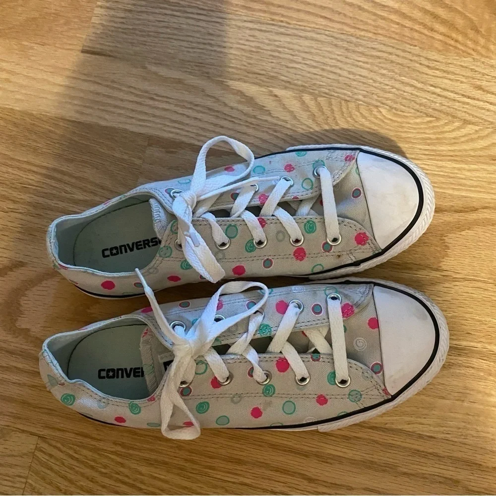 Converse Polka Dot Sneakers Sz 4 Pink Teal Gray Kids Girls
